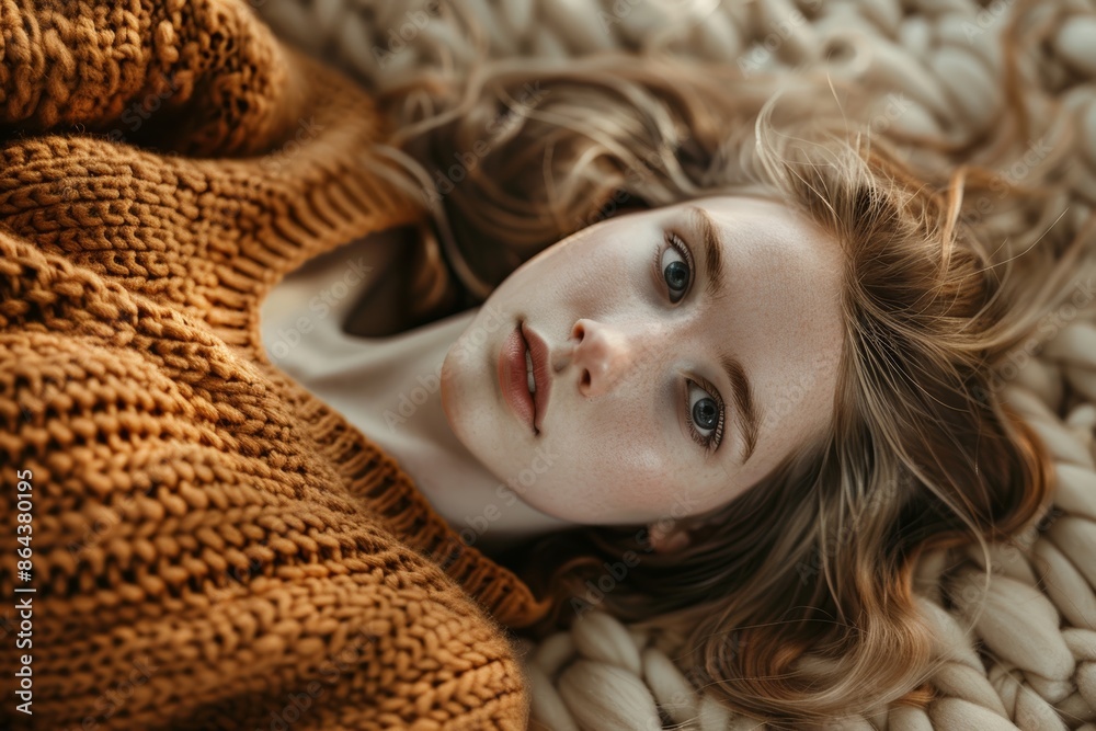 Portrait of a young woman in a cozy sweater with detailed and vibrant features Portrait of a young woman in a cozy sweater with detailed and vibrant features