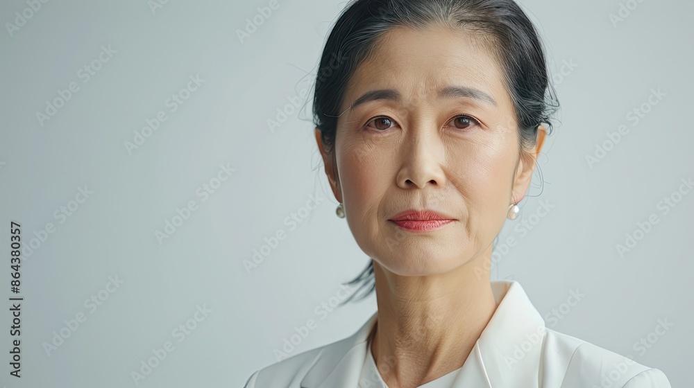 Asian lady portrait, studio shot, white background. Asian lady portrait, studio shot, white background.