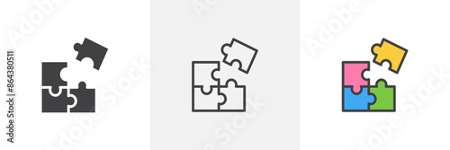Puzzle pieces icon symbol collection on white background.