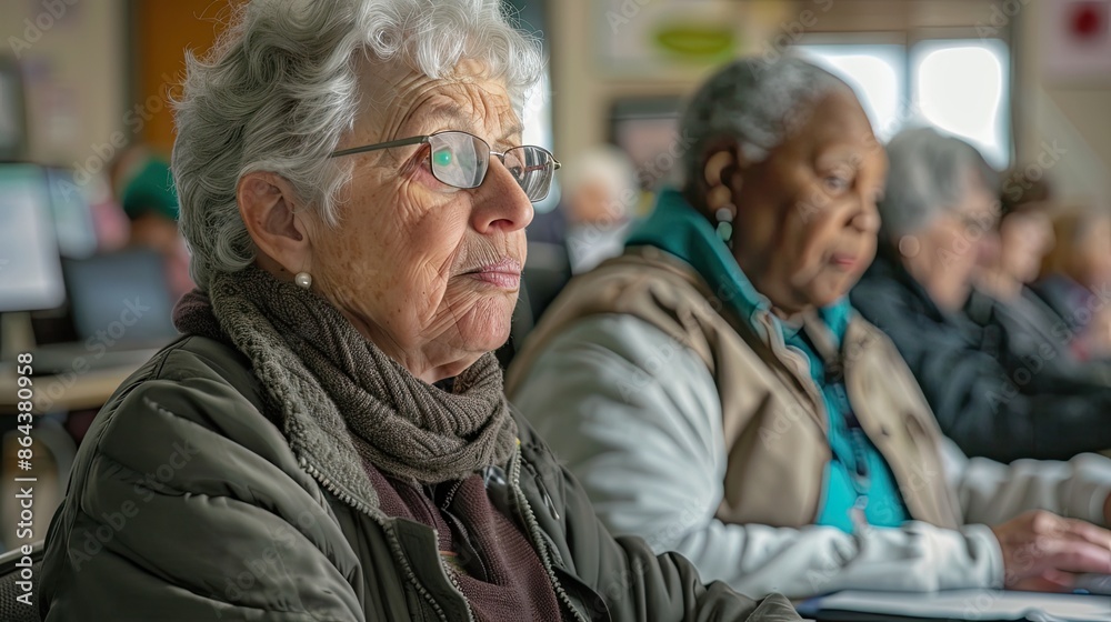 Older people learning to use the computer, in computer classes for adults. Older people learning to use the computer, in computer classes for adults.
