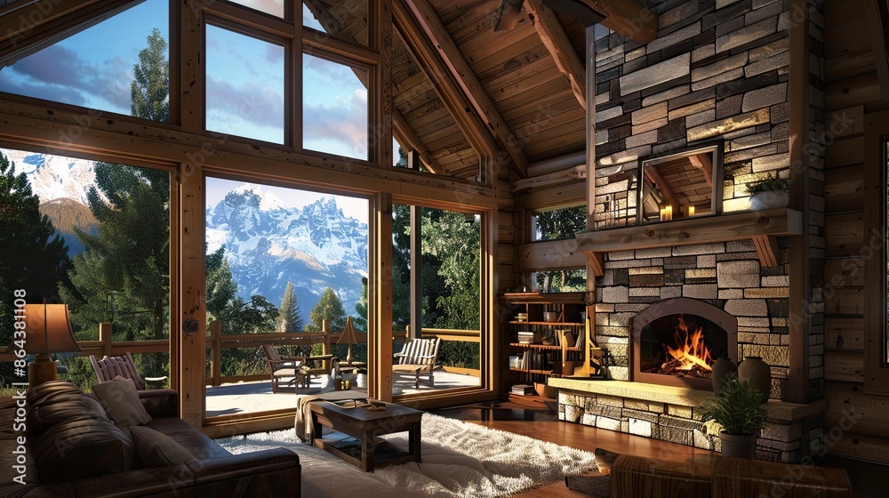 Cozy cabin retreat with a stone fireplace. Cozy cabin retreat with a stone fireplace.