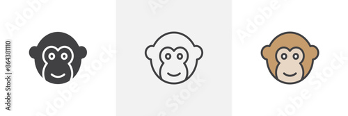 Monkey icon symbol collection on white background.