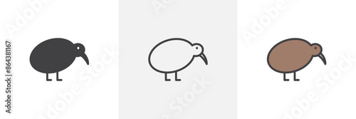 Kiwi bird icon symbol collection on white background.
