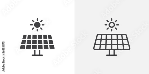 Solar panel icon symbol collection on white background.