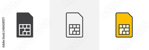 Sim card icon symbol collection on white background.
