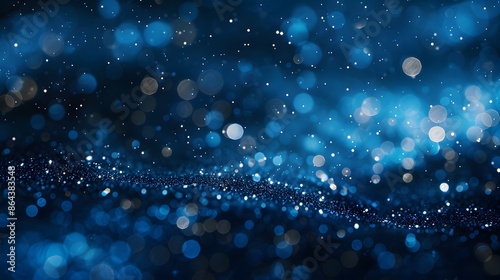 Blue abstract particle background with floating light particles. Digital illustration for design and print