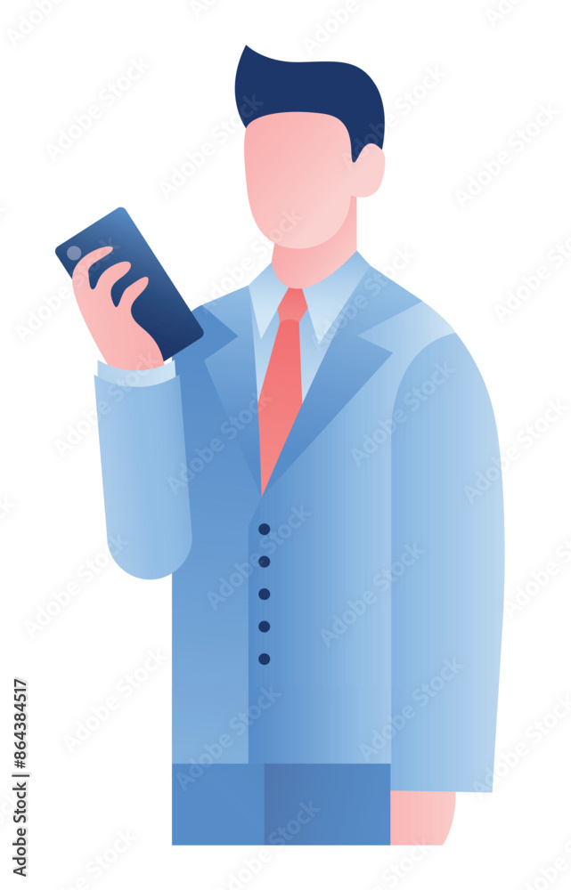 Businessman holding mobile phone in hand, vector. Businessman holding mobile phone in hand, vector.