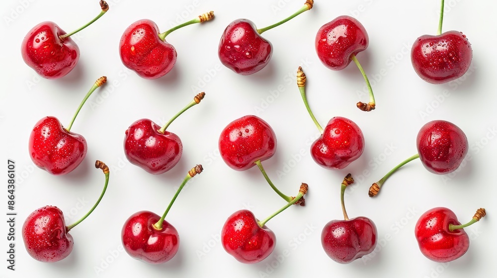 cherry fruit arranged in rows and top view cherry fruit arranged in rows and top view