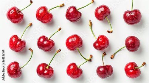 cherry fruit arranged in rows and top view