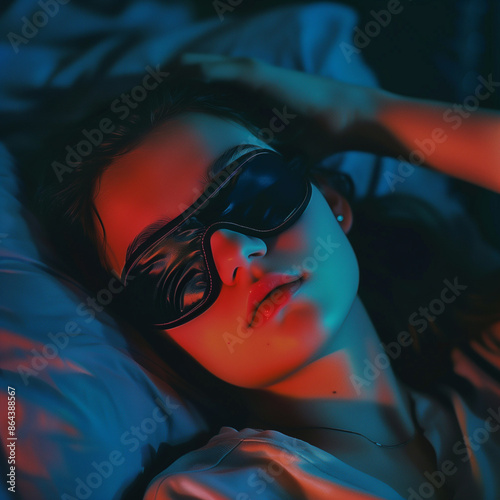 a girl sleeping with a sleeping mask