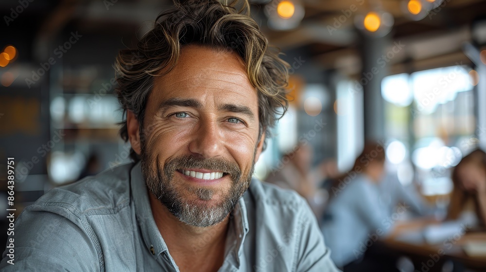 A professional man with curly hair and a beard smiles warmly in a modern office setting with colleagues and a blurred background, showcasing a confident and engaging presence. A professional man with curly hair and a beard smiles warmly in a modern office setting with colleagues and a blurred background, showcasing a confident and engaging presence.