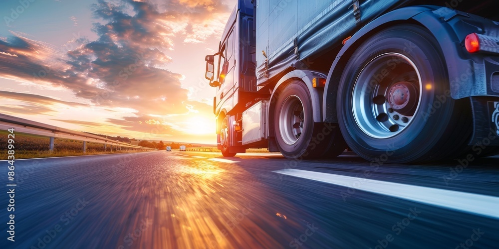 The truck is moving quickly, and the sky is filled with vibrant colors The truck is moving quickly, and the sky is filled with vibrant colors
