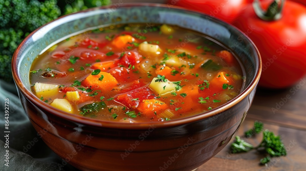 Fresh and Healthy A bowl of vibrant organic vegetable soup, simmering with flavor and brimming with nutrients, is a delicious and healthy choice Fresh and Healthy A bowl of vibrant organic vegetable soup, simmering with flavor and brimming with nutrients, is a delicious and healthy choice