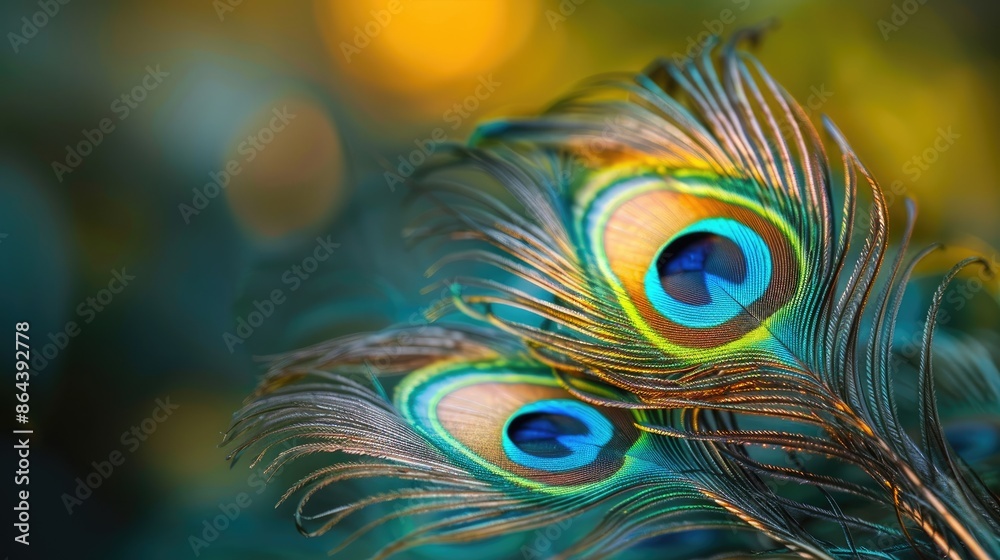 Obraz premium Peacock Feather Fantasy A mesmerizing peacock feather artwork, rendered in soft hues with flat texture and intricate patterns, is captured in high resolution for a seamless design experience