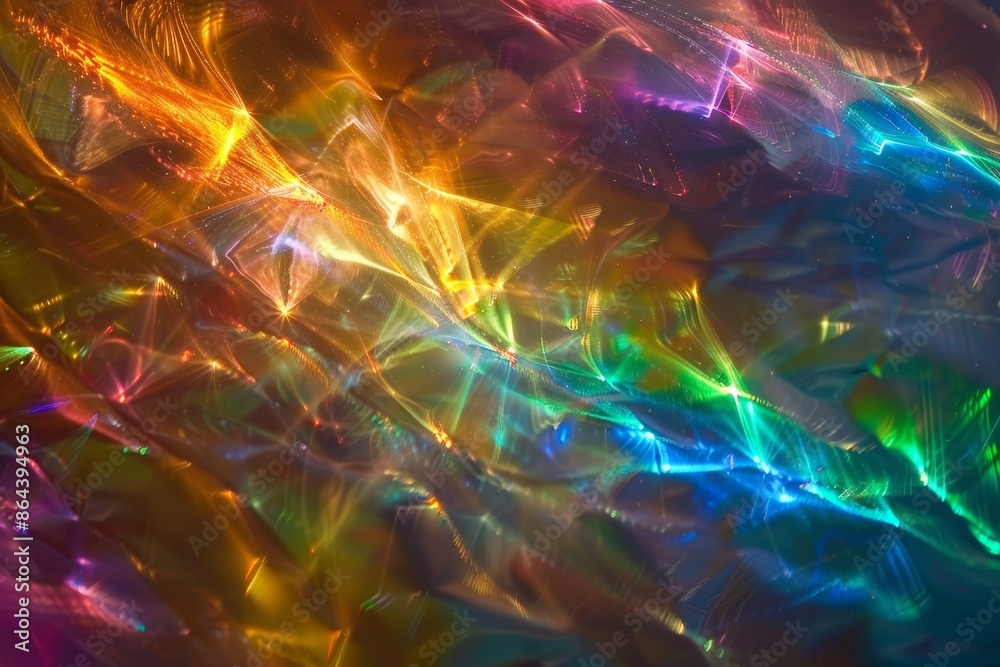 Obraz premium A close-up photograph of iridescent plastic reflecting colorful light