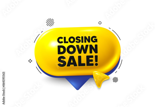Offer speech bubble 3d icon. Closing down sale. Special offer price sign. Advertising discounts symbol. Closing down sale chat offer. Speech bubble cursor banner. Text box balloon. Vector