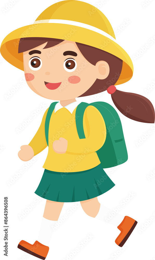happy cute girl student go to school isolate illustration design happy cute girl student go to school isolate illustration design