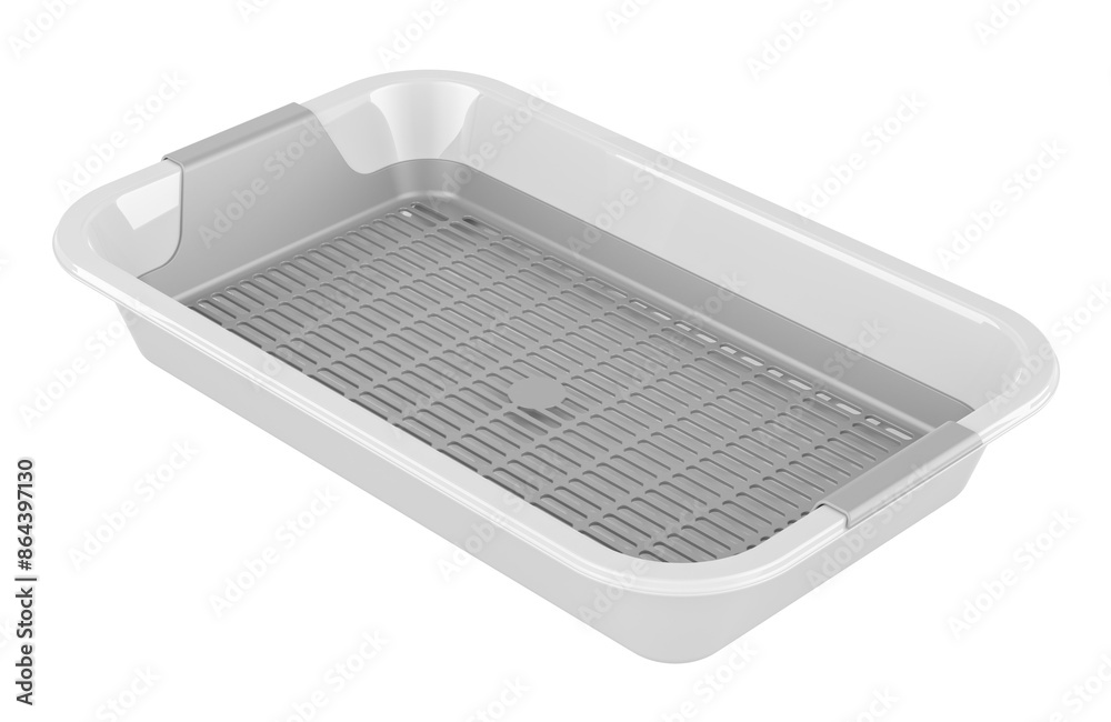 Open Top Cat Litter Tray. White color. Sifting Litter Box, 3D rendering isolated on transparent background Open Top Cat Litter Tray. White color. Sifting Litter Box, 3D rendering isolated on transparent background