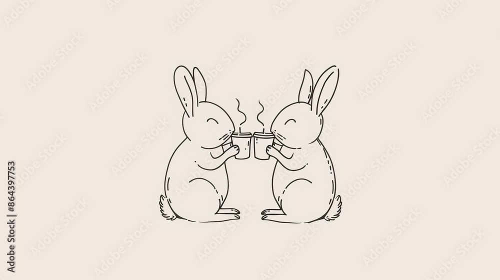 Obraz premium A couple of rabbits sitting next to each other