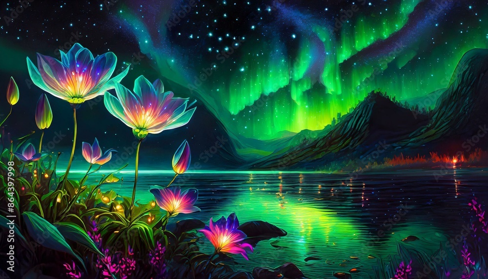 northern lights and lake view northern lights and lake view