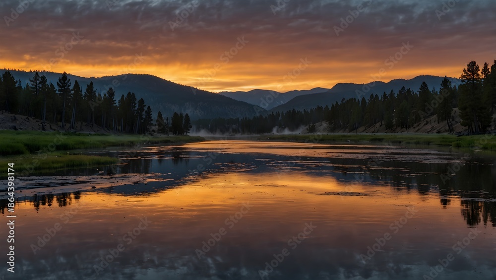 The serenity of a sunrise over the Yellowstone River ai_generated The serenity of a sunrise over the Yellowstone River ai_generated