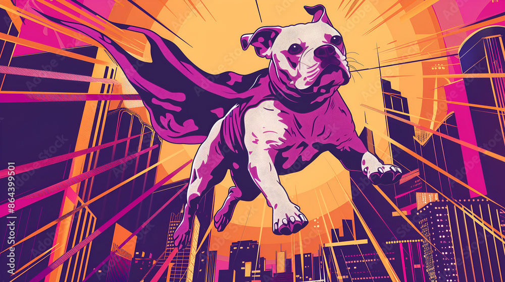 Super Dog Over Cityscape. Super Dog Over Cityscape.