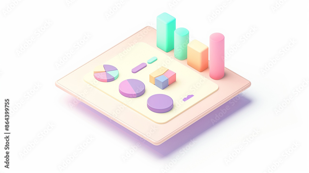 Pastel-colored isometric 3D icon of a business whiteboard with graphs and charts on white.
Pastel-colored isometric 3D icon of a business whiteboard with graphs and charts on white.