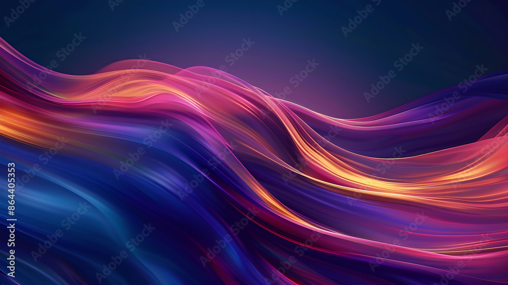 Abstract fluid 3D rendering of colorful shapes with smooth lines and iridescent colors, set against a dark background for a modern minimalist design. Abstract fluid 3D rendering of colorful shapes with smooth lines and iridescent colors, set against a dark background for a modern minimalist design.