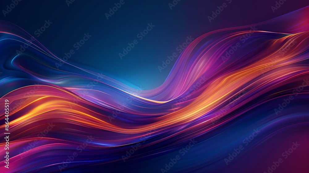 Abstract fluid 3D rendering of colorful shapes with smooth lines and iridescent colors, set against a dark background for a modern minimalist design. Abstract fluid 3D rendering of colorful shapes with smooth lines and iridescent colors, set against a dark background for a modern minimalist design.