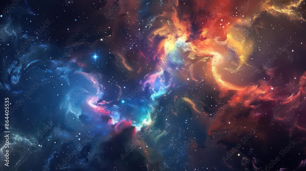 Obraz premium A colorful, grand cosmic dance of stars and galaxies.,majestic astronomical image of galaxy universe space beautiful like magic in dream