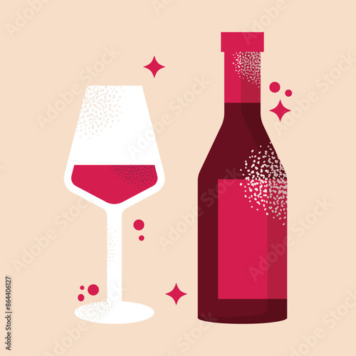 Georgian national dishes. Menu in a Georgian restaurant. Bottle and glass of red wine vector illustration. Classic dishes for lunch and dinner. Vector illustration isolated on background