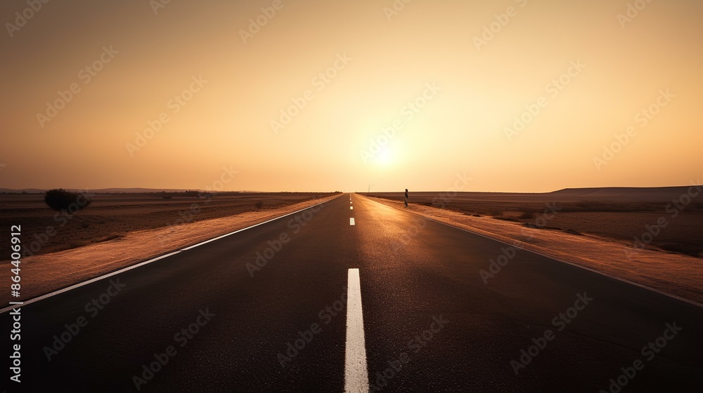 Fototapeta premium Minimalist endless road stretching into the horizon at sunset