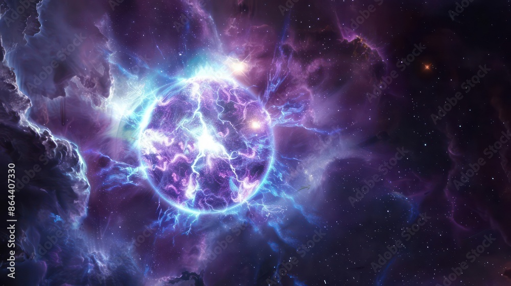 Obraz premium A bright, mysterious magnetar with intense magnetic fields.,majestic astronomical image of galaxy universe space beautiful like magic in dream