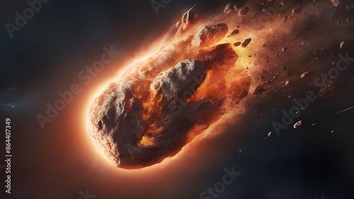 Imminent Impact: Asteroid Meteor in Space - 3D Render, genareted AI.