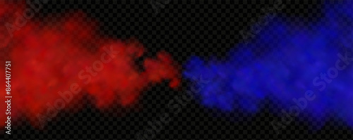Red blue clouds effect. Cold and hot smoke texture. Abstract neon flame fog. Confrontation concept in sports boxing competition.