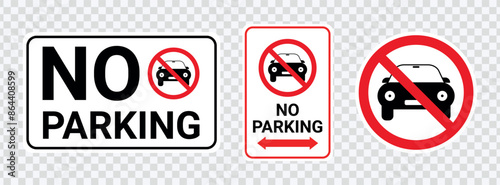 "No parking sign set. Icon vector illustrations for traffic and parking regulation designs."