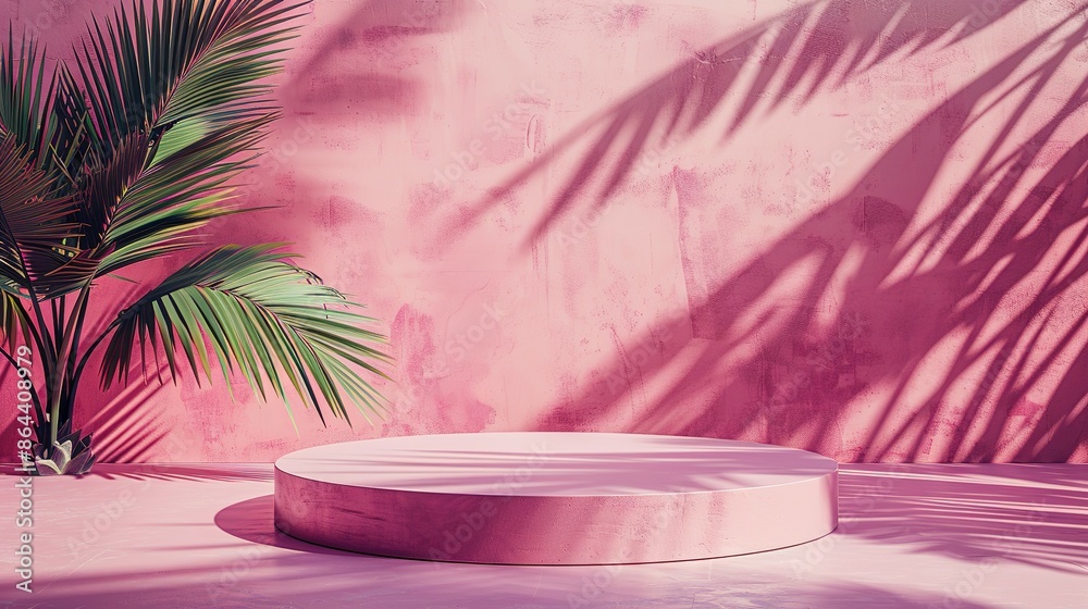 Pink Minimalist Product Display with Palm Tree Shadow Pink Minimalist Product Display with Palm Tree Shadow