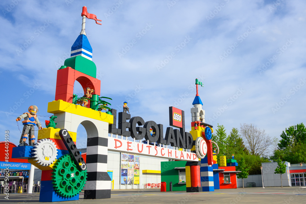 Obraz premium GUNZBURG, GERMANY - 30 April 2024: Legoland Deutschland Entrance of theme park