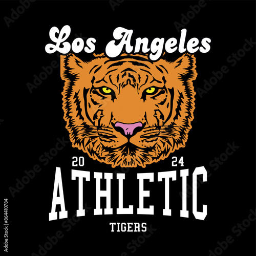 los angeles athletic tigers 2024 black background with orange tiger in the middle. Vector for silkscreen, dtg, dtf, t-shirts, signs, banners, Subimation Jobs or for any application