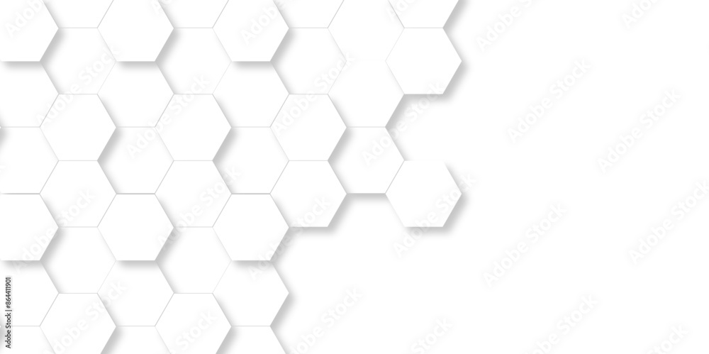 Vector White Hexagonal Background. Luxury White Pattern. Vector Illustration. 3D Futuristic abstract honeycomb mosaic white background. geometric mesh cell texture. modern futuristic wallpaper.
Vector White Hexagonal Background. Luxury White Pattern. Vector Illustration. 3D Futuristic abstract honeycomb mosaic white background. geometric mesh cell texture. modern futuristic wallpaper.