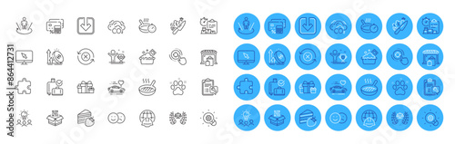 Excise duty, Holiday presents and Business idea line icons pack. Qr code, Load document, Frying pan web icon. Winner cup, Justice scales, Baggage reclaim pictogram. Cake, Internet. Vector