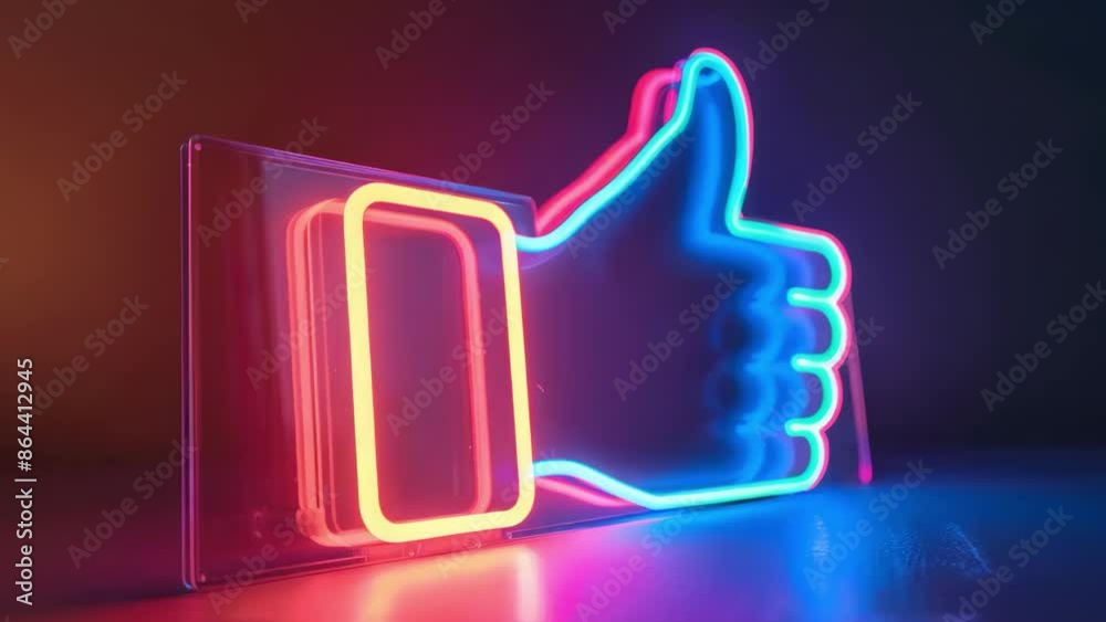 Close-up Thumb Up Emoji Like Hand Neon Symbol colorful artistic animation - 4k new stock video footage AI Close-up Thumb Up Emoji Like Hand Neon Symbol colorful artistic animation - 4k new stock video footage AI