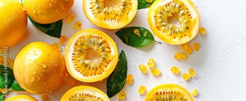 yellow passion fruit with empty space on a white background