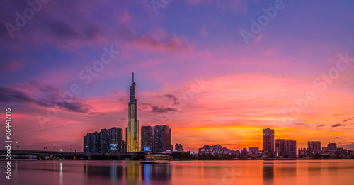 Fototapeta Naklejka Na Ścianę i Meble -  District 1, Saigon, Vietnam - Brilliant sunset in my city