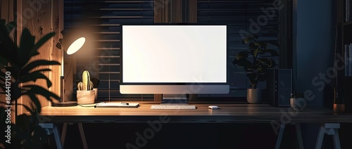 white screen desktop monitor mockup with dark background