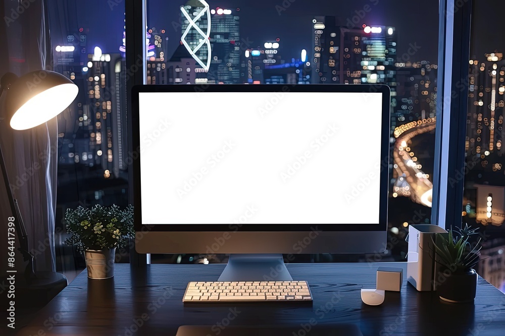 white screen desktop monitor mockup with dark window background