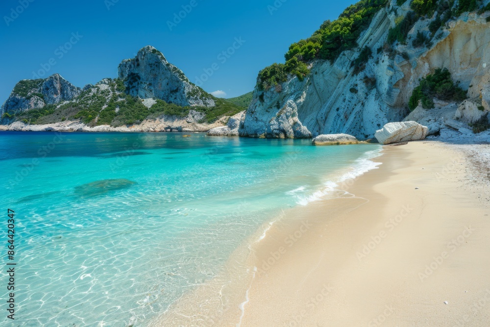 Fototapeta premium Stunning Sandy Beach with Crystal Clear Waters