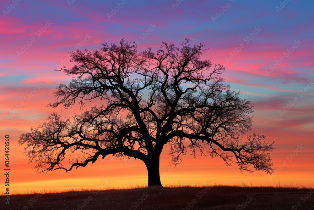 Silhouette of Tree Against Vibrant Sunset Colors Silhouette of Tree Against Vibrant Sunset Colors