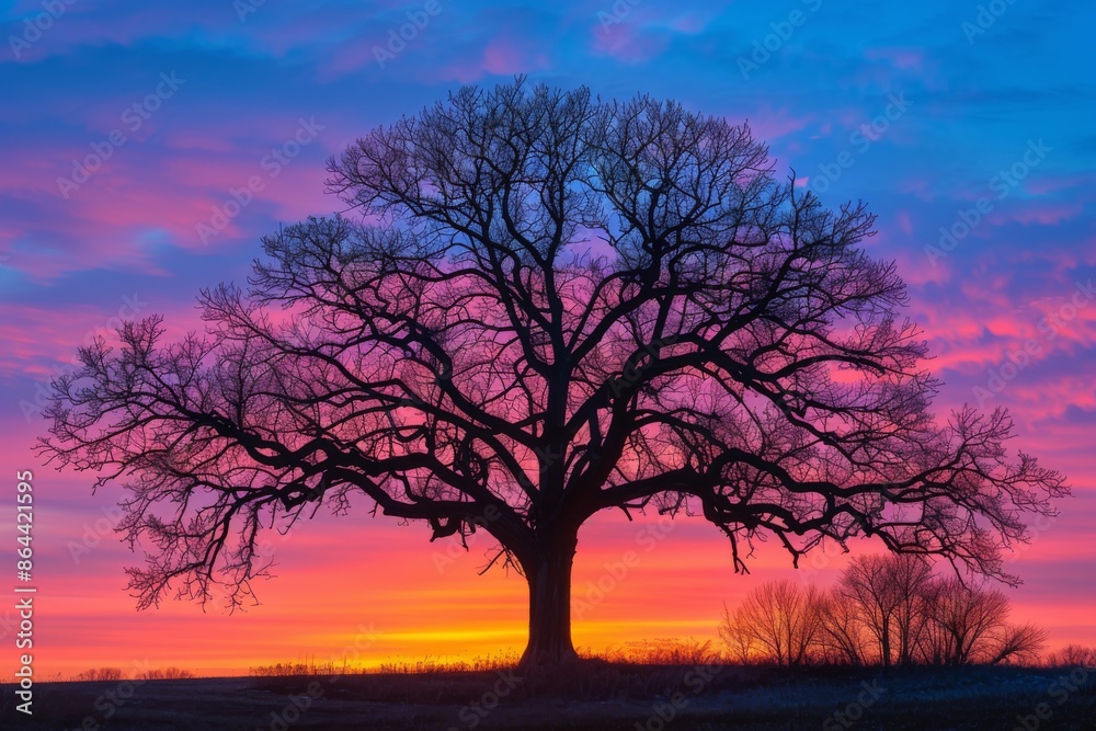 Majestic Tree Silhouette at Vibrant Sunset Majestic Tree Silhouette at Vibrant Sunset