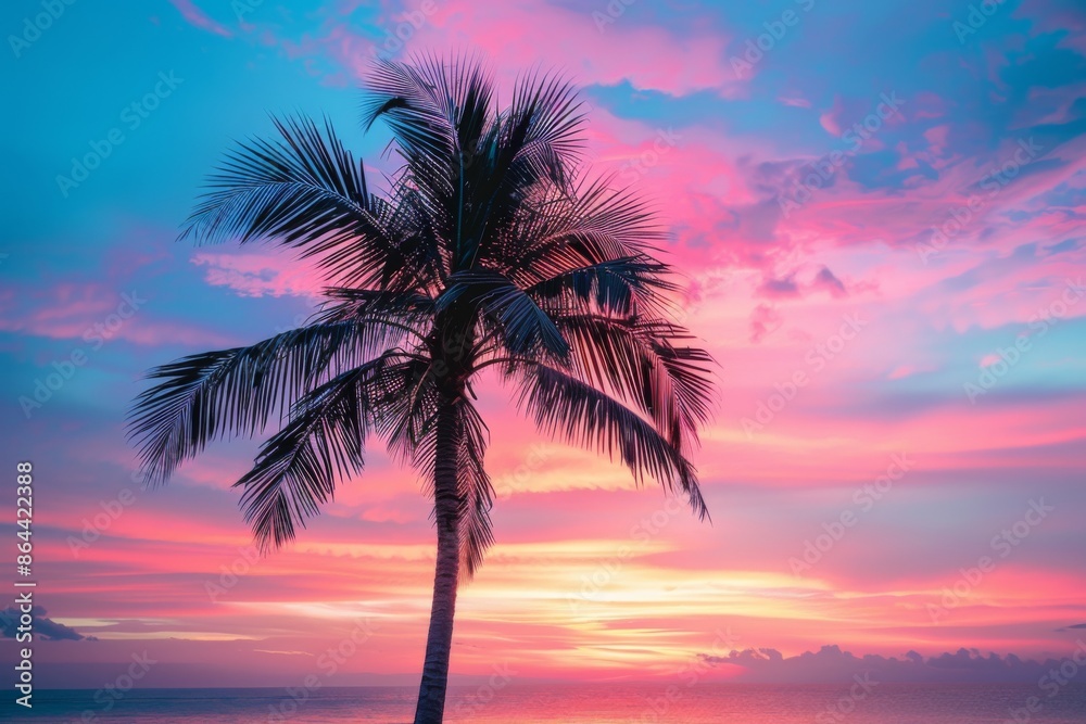 Vibrant Tropical Sunset with Silhouette Palm Tree Vibrant Tropical Sunset with Silhouette Palm Tree